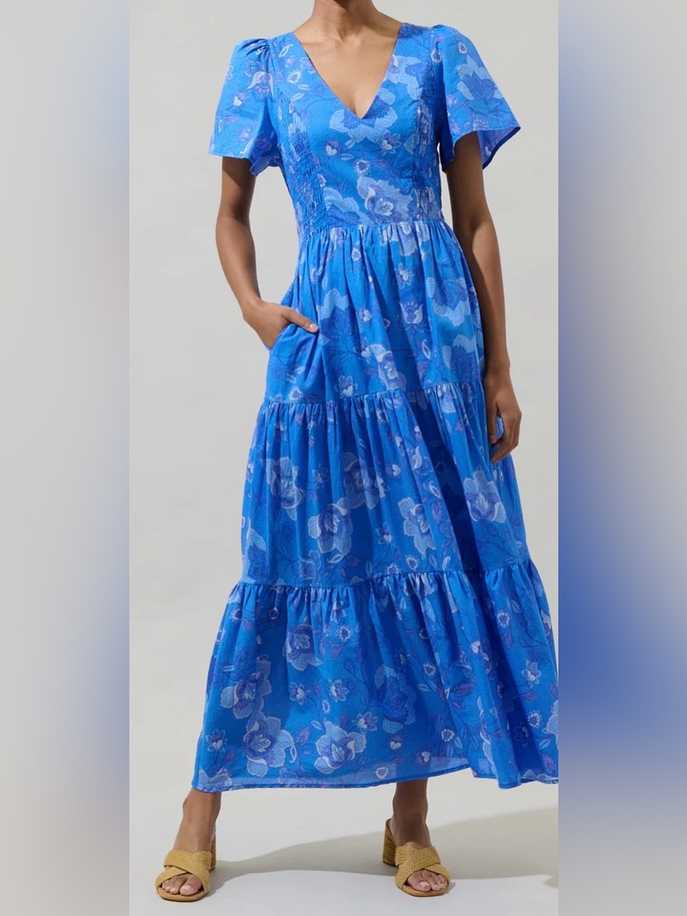 Sugarlips NWT Selma Floral Alexis Poplin Cotton Voile Tiered Midi Dress Medium